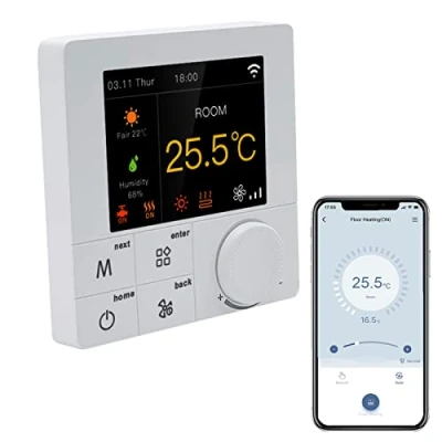 Imagen de Qiumi RGB Colorido LCD Pantalla Smart WiFi Termostato para calefacción individual de caldera gas/agua funciona con Alexa Google Home Dry Contact, 3A 100 240V AC