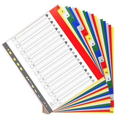 Imagen de Exacompta 90E Separadores de polipropileno con 20 pestañas impresas alfabéticamente la a Z en color Página indexación imprimible Formato archivo A4maxi Dimensiones 24,5x29,7cm