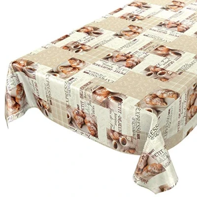 Imagen de ANRO Mantel de Hule, Lavable, 100 x 140 cm, Color marrón y Beige