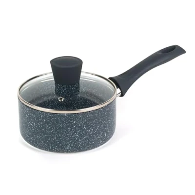Imagen de Russell Hobbs RH00844EU Cazo antiadherente de 16 cm, la colección Nightfall Stone, aluminio prensado, inducción adecuada, cocina con menos aceite, mango baquelita, mármol azul