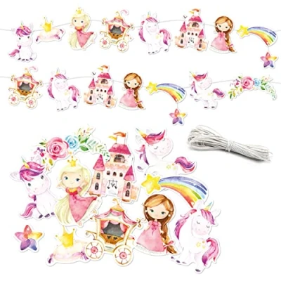 Imagen de Papierdrachen Guirnalda de cumpleaños Unicornio decoración para Infantiles Fiesta 10 m tu celebración niñas y niños Set 2
