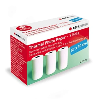 Imagen de AgfaPhoto Papel para impresora térmica en blanco y negro, 3 rollos de bolsillo Realipix P cámara instantánea Realikids