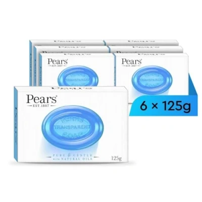 Imagen de Pears Pure &amp; Gentle Jabones transparentes con extractos de menta, limpieza refrescante y sensación refrescante, uso diario para rostro cuerpo, todos los tipos piel, hombres mujeres, 6