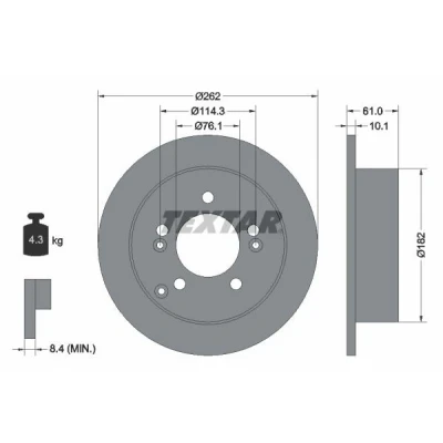 Imagen de TEXTAR PRO 92156803 Disco de freno 262 10,1 05/08 114,3 macizo revestido sin perno sujeción rueda, buje rueda HYUNDAI: Tucson, Sonata V