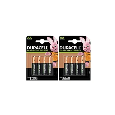 Imagen de 8 pilas recargables Duracell AA, 2500 mAh (2 blísteres de 4 baterías) y