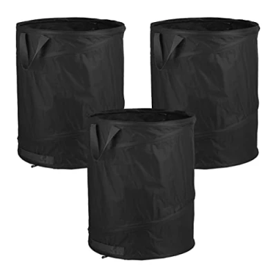 Imagen de Relaxdays Bolsas Jardín, Auto desplegables, Set3, 85L, Sacos Hojas PopUp, Asas, Resistente Rayos UV, Impermeables, Negro