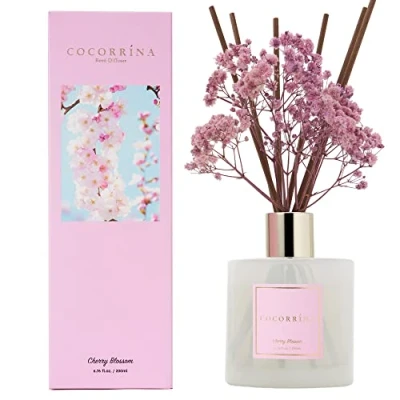 Imagen de Cocorrína 200ml Difusor de Varillas con Flores secas/Flor Cerezo/Ambientadores Hogar, Ambientador Varillas/difusor Aromas/para Decoración Baños y Estanterías