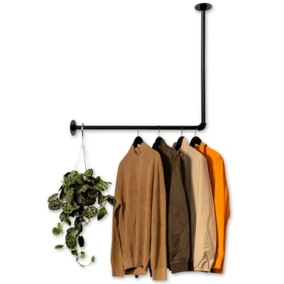 Imagen de RSR Hangers Perchero de pared con diseño industrial para esquina y techo en forma L Ancho 30 cm x Altura 70 Vestidor Dormitorio Armario