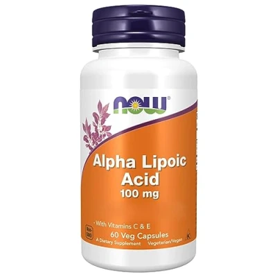 Imagen de Now Foods, Alpha Lipoic Acid (Ácido Alfa Lipoico), 100mg, con Vitamina C y E, 60 Cápsulas veganas, Testado en Laboratorio, Sin Gluten, Soja, OGM