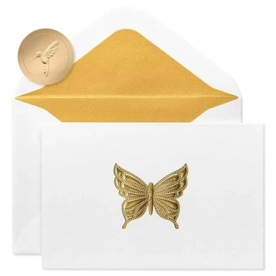 Imagen de Papyrus Tarjetas de notas, en caja mariposa, color dorado, 16 unidades