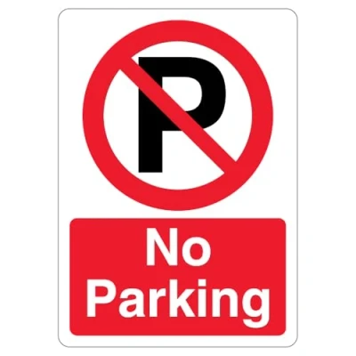 Imagen de V Safety No Parking señal de seguridad con símbolo prohibición texto en inglés &quot;P&quot;, 210 x 297 mm (A4), 3 mm, reflectante aluminio,