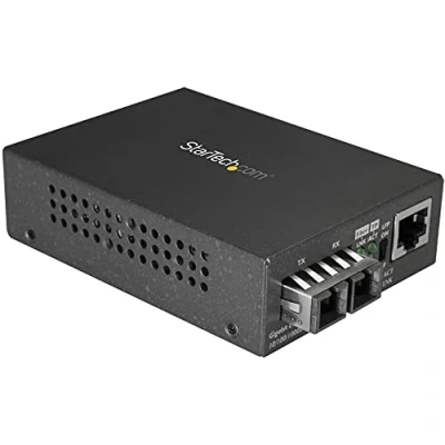 Imagen de StarTech.com MCMGBSCSM10 Conversor de Medios Gigabit Ethernet RJ45 a Fibra Óptica SC Monomodo 1000Base LX Convertidor Cobre 10km, Negro
