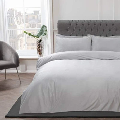 Imagen de Sleepdown Juego edredón y Funda de Almohada Terciopelo Mate, Color Plateado, Muy Suave, fácil Cuidado, tamaño Individual (135 x 200 cm), Plata, Suelto