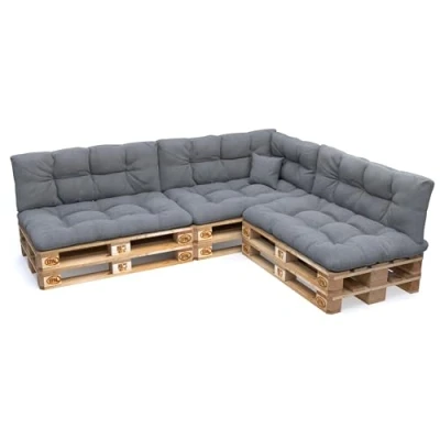 Imagen de POKAR Juego de Cojines aconchadas 8 Piezas para Europalés: 3X Asiento 120x80cm +3X Respaldo 120x40cm + 1x 60x40cm Lateral cojín Decorativo 40x40cm, sofá paletas, sin palés, Gris