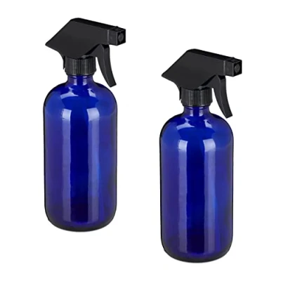 Imagen de Relaxdays Pulverizador Agua Cristal, Set 2, 500ml, Boquilla Niebla y Chorro, Cuidado Pelo, Rellenable, Atomizador, Azul, 2 Unidades