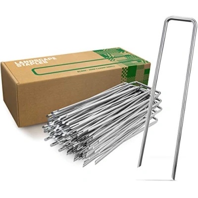 Imagen de GardenGloss Grapas de Sujeción Acero Galvanizado para Suelos Extremadamente Duros (25 Piezas) 200 MM Largo, 25 Ancho, Ø 3.8
