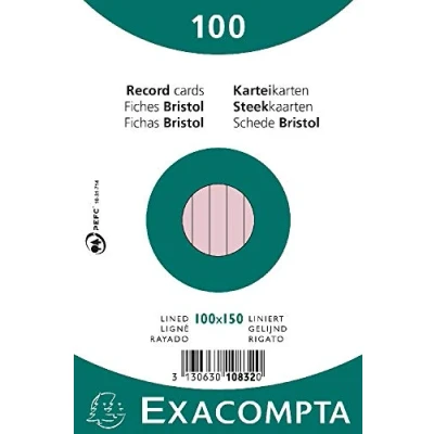 Imagen de Exacompta 10832X 100 fichas de cartulina rayadas sin perforar en film compatible con impresoras inkjet, láser y fotocopiadoras formato x 150 mm color rosa
