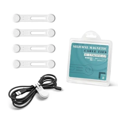 Imagen de Kcmell Bridas magnéticas para cables, 8 unidades, color blanco, reutilizables, organizadores de clips magnéticos silicona, organizador cables organizar y agrupar