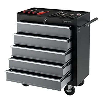 Imagen de pro.tec Carrito de Herramientas Acero con 5 Cajones y 4 Ruedas Carro Caja Taller Móvil en Negro 69 x 33 77,5 cm Máx. 10kg