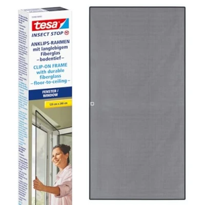 Imagen de tesa Insect Stop Clip On Mosquitera de Ventana con Marco Desmontable Recortable a Medida Malla Resistente Fibra Vidrio Clips Autoadhesivos 1,2 x 2,4 m Antracita