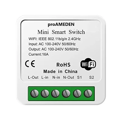 Imagen de proAMEDEN Interruptor inteligente Wifi HomeKit 16A, [1/un], MINI Smart Switch Wifi, Módulo interruptor, app CozyLife funciona con Control de voz Siri, Compatible Alexa, Google Home.