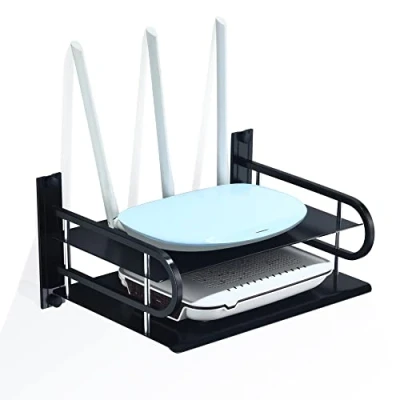 Imagen de HNVNER Estante Pared para Router, Estantería Pare Módem y Cajas Multimedia de TV, Soportes Reproductores DVD, Consolas Flotante Proyector (Doble,Pequeño)