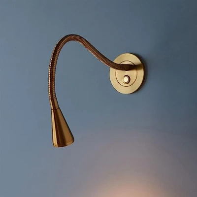 Imagen de Luz de lectura montaje en pared dorada lámpara LED para cabecera Aplique cuello cisne flexible con interruptor empuje, dormitorio moder