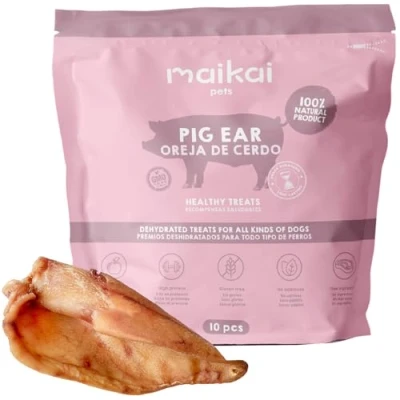 Imagen de MAIKAI Orejas de Cerdo para Perros Pack 10 Chuches Snacks 100% Naturales Mordedor Alternativa a Huesos Deshidratadas Premios