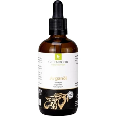 Imagen de GREENDOOR aceite de argán orgánico puro 100 ml, botella con pipeta, prensado en frío, natural, sin tostar, vegano, para el pelo silicona, cabello, piel, uñas, cara,