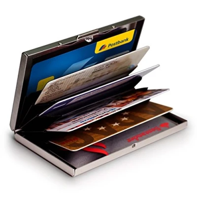 Imagen de MyGadget Wallet Metálico 6 Tarjetas con Bloqueo NFC Slim Tarjetero Anti RFID Porta de Crédito para Hombre Mujer Cartera Negro