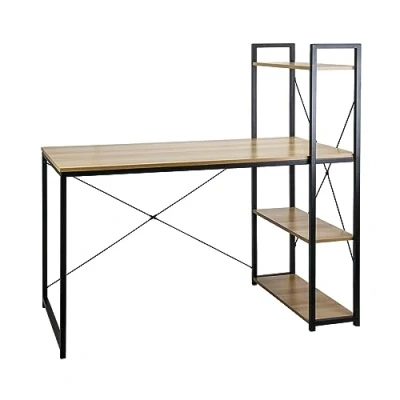 Imagen de THINIA HOME Escritorio Metálico con Estantería 3 Baldas de Madera Ozra 120x64x70cm 7house