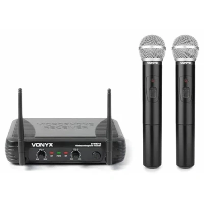 Imagen de Vonyx STWM712 Sistema de Micrófono Inalámbrico Dual VHF con Antena Diversity, Incluye 2 Micrófonos Mano, Ideal para Escenarios, Conferencias, Presentaciones, Microfono Reuniones, Micros Cantar