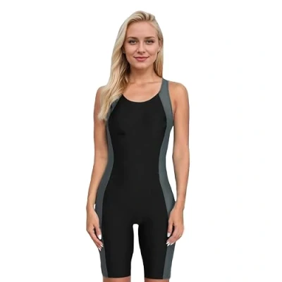 Imagen de BEACHKINI Traje de baño Mujer una Pieza con Espalda Abierta competitivo,Negro Gris,EU 38