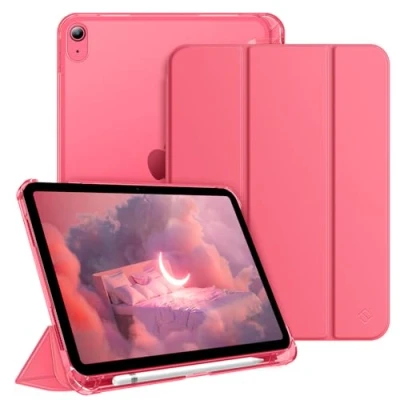 Imagen de Fintie Funda Compatible con iPad 2022 (10.ª Generación) de 10,9&quot; Soporte Integrado para Pencil Trasera Transparente Carcasa Ligera Auto Reposo/Activación, Rosa Intenso