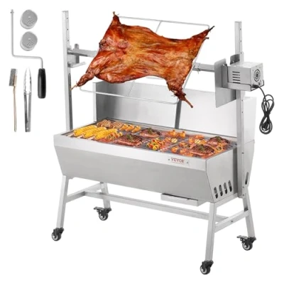 Imagen de VEVOR Asador de Carbón con Parabrisas, para Asar Cerdo Entero, Cordero, Cabra, Motor Eléctrico 42 W, Acero Inoxidable Ruedas Bloqueables Acampar al Aire Libre 1110 x 417 1080 mm