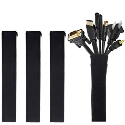 Imagen de JOTO 4 uds. Manguito Cable Neopreno Reutilizable, Sujetacables Flexible para TV Ordenador Doméstico, Gestión de con Cremallera, Longitud 48 cm/Diámetro 3 cm Negro
