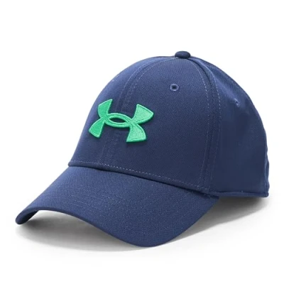 Imagen de Under Armour Gorra Blitzing de ajuste elástico para hombre, (412) Midnight Navy / Team Kelly Green, XL/XXL