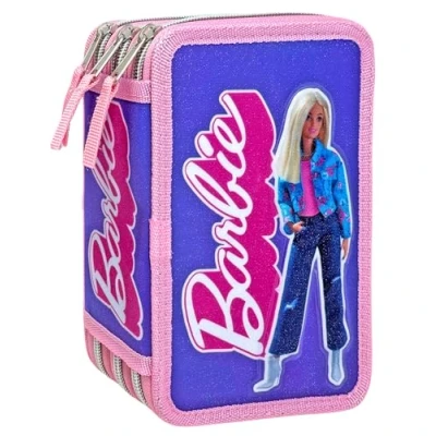 Imagen de Clondo Estuche con 3 Compartimentos 3D para Niñas, Barbie Fan, Triple Relleno, 44 ​​Accesorios de Escuela, Cremalleras, 20cm, Lápices Colores, Rotuladores