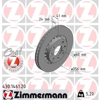 Imagen de ZIMMERMANN COAT Z 430.1461.20 Disco de freno 256 24 7/4 4 100 ventilación externa revestido OPEL: Astra F CC, Calibra A, Vectra B Berlina