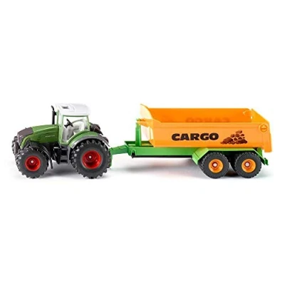 Imagen de siku 1989, Tractor Fendt con chasis de gancho elevador y caja volquete, 1:50, Metal/Plástico, Verde, Remolque funcional