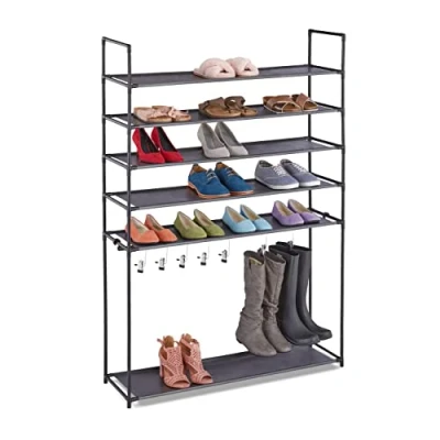 Imagen de Relaxdays Zapatero, 13 Pares, Sistema Encajado 4 Baldas, Pinzas Colgar Botas, Pasillo y Entrada, Color Negro, Tela no Tejida, 119 x 60 30 cm