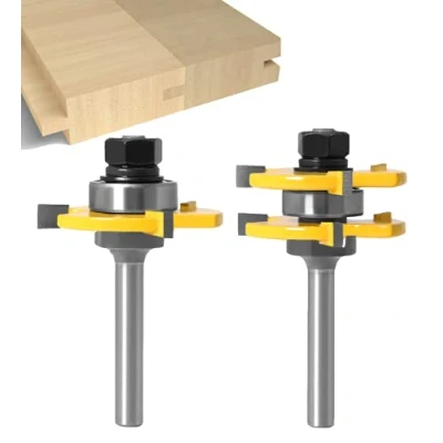 Imagen de Juego de lengüetas y ranuras APlus brocas enrutador [2 piezas] Herramienta fresado madera para trabajar la con mango corte máquina grabado (8mm)