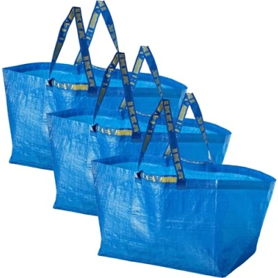 Imagen de 3 bolsas grandes azules ideales para compras, lavandería y almacenamiento, Blue, L