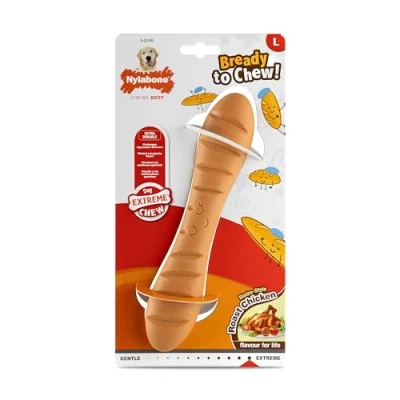 Imagen de Nylabone, Efecto Masticador Extremadamente Fuerte, Nuevo Juguete masticable en Forma de Palo, Duradero, para los Dientes, Sabor: Pollo Frito, Grande, Perros hasta 23 kg