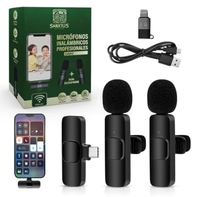 Imagen de Snakius© Microfono Inalambrico Solapa Alto Rendimiento 360º 20 Metros para iPhone Movil Bluetooth Podcast PC Android iPad Wireless Youtube Tiktok Facebook Vlog USB