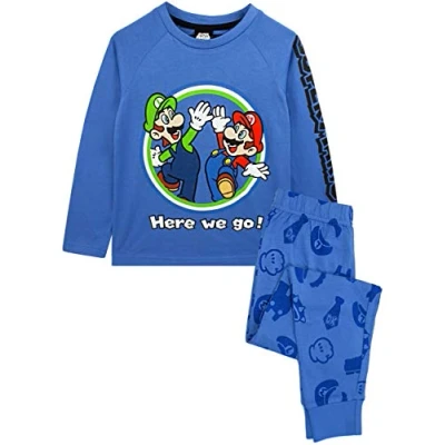 Imagen de SUPER MARIO Pijamas Luigi Boys Manga Larga Niños Camiseta Azul y Pantalones PJS 5 6 años