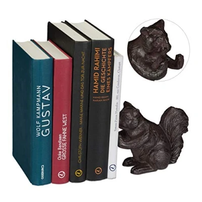 Imagen de Relaxdays, 11 x 14 6 cm Sujeta Libros Animal, Ardilla, Hierro Fundido, Marrón