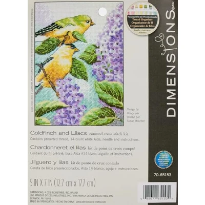 Imagen de Dimensions Needlecrafts Goldfinch and Lilacs Counted x Stitch, Algodón, Blanco, 12.7 17.7 0.1 cm