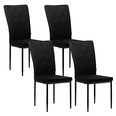 Imagen de WOLTU Juego de 4 Sillas Comedor Terciopelo con Respaldo Alto Cocina Patas Metálicas, Estilo Nórdico y Simple, Negro, BH379sz