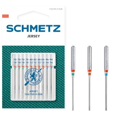 Imagen de SCHMETZ Agujas para máquinas de coser 10 jersey 130/705 H SUK Grosor aguja 70/10 (4x), 80/12 (4x) y 90/14 (2x) Indicadas trabajos con tejidos punto